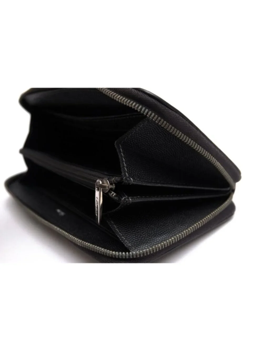 Cartier Wallet Leather Black Santos Coin Purse Round Zip Around